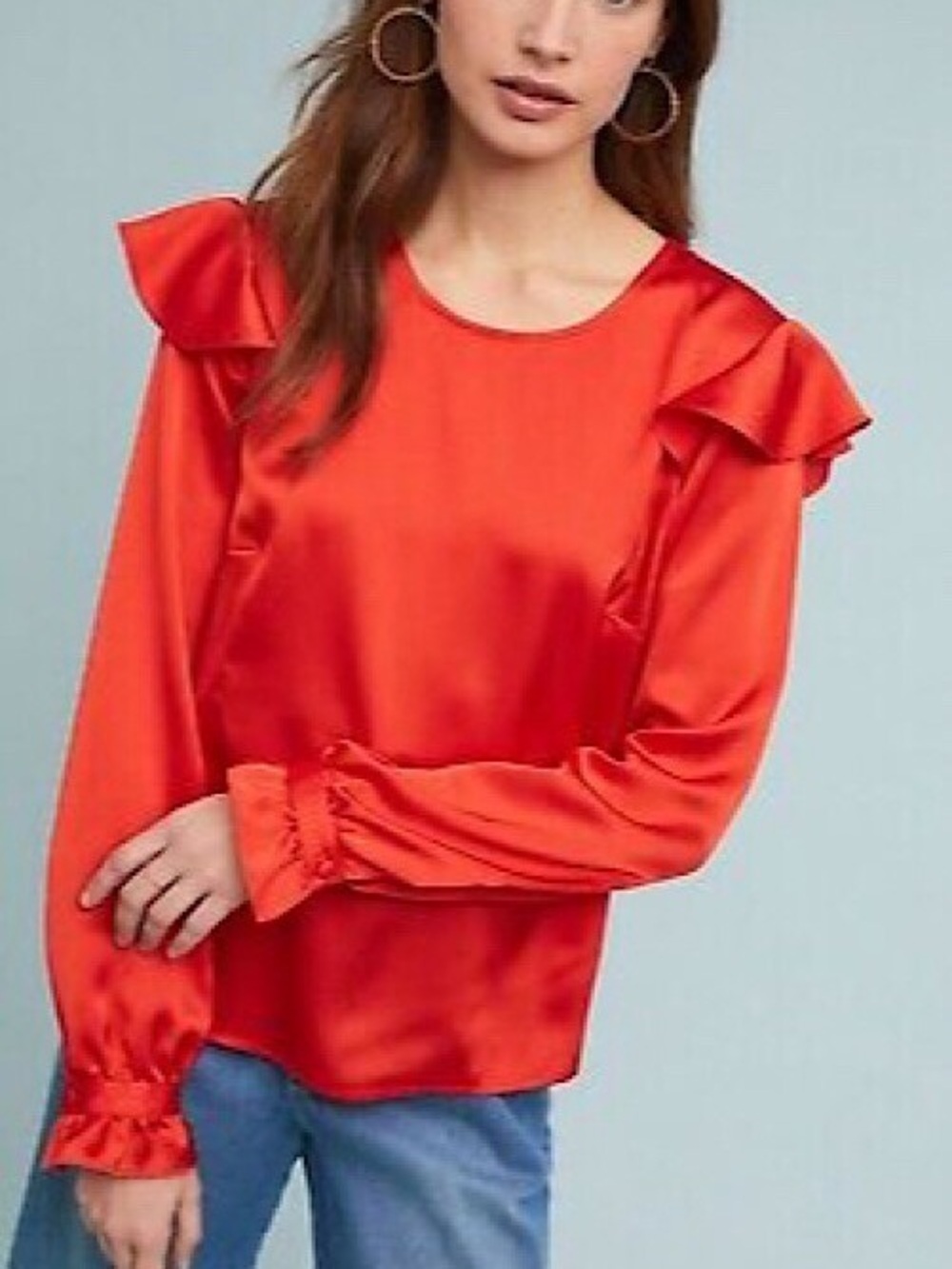 NWT Hutch Women’s Red Satin Ruffle Shoulder Blouse
